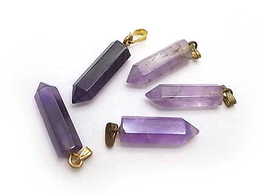 アメジスト/紫水晶 六角ポイント水晶 天然石パーツ 天然石ビーズ